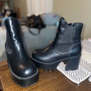 Black Platform Chunky Heel Ankle Boots